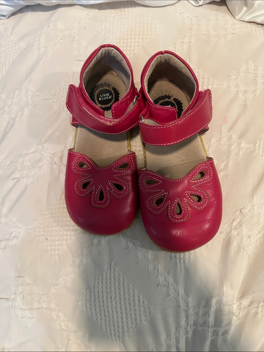 Livie & Luca Fuchsia Mary Jane Shoes with Flower Cutouts